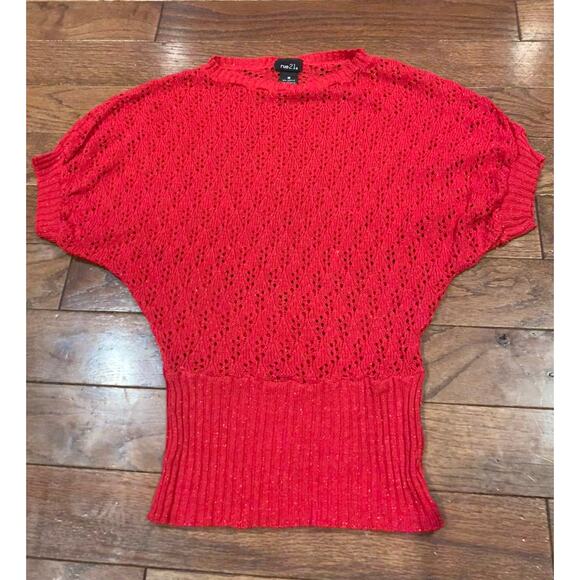 Rue 21 Sweaters - Rue21 Red Y2K Open Knit Batwing Sweater Top Women’s Medium Metallic Dolman